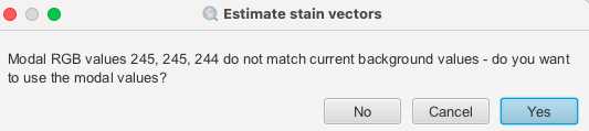 Screenshot of QuPath `Estimate stain vectors` dialog`.