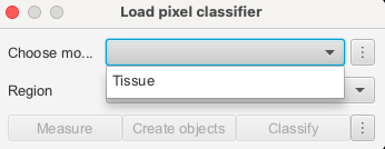 Screenshot of QuPath `Load pixel classifier` dialog.