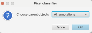 Screenshot of QuPath `Pixel classifier` dialog
