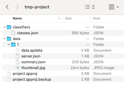 Screenshot showing the contents of a QuPath project folder.