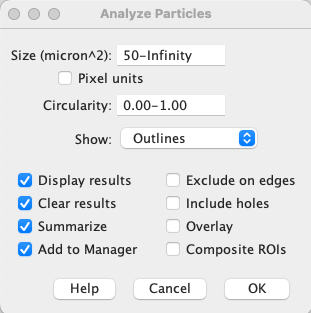 screenshot of fiji particles dialogues with options selected to match instructions above