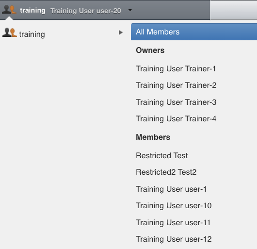 Dropdown open to show training group members with All Members highlighted.